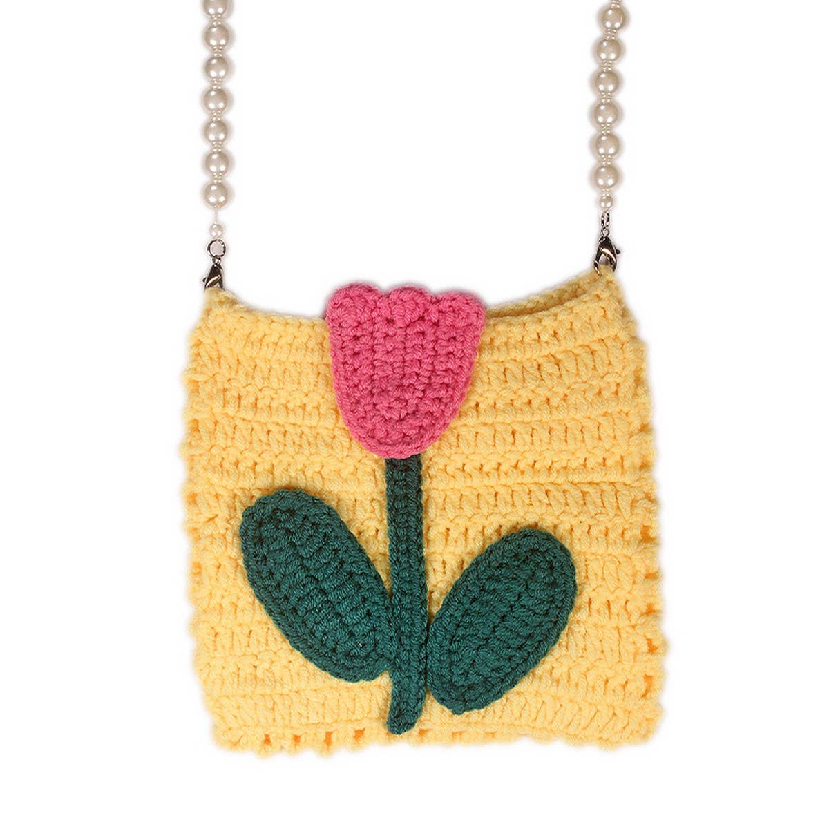 HAND-WOVEN NICHE PEARL CHAIN SMALL SQUARE BAG