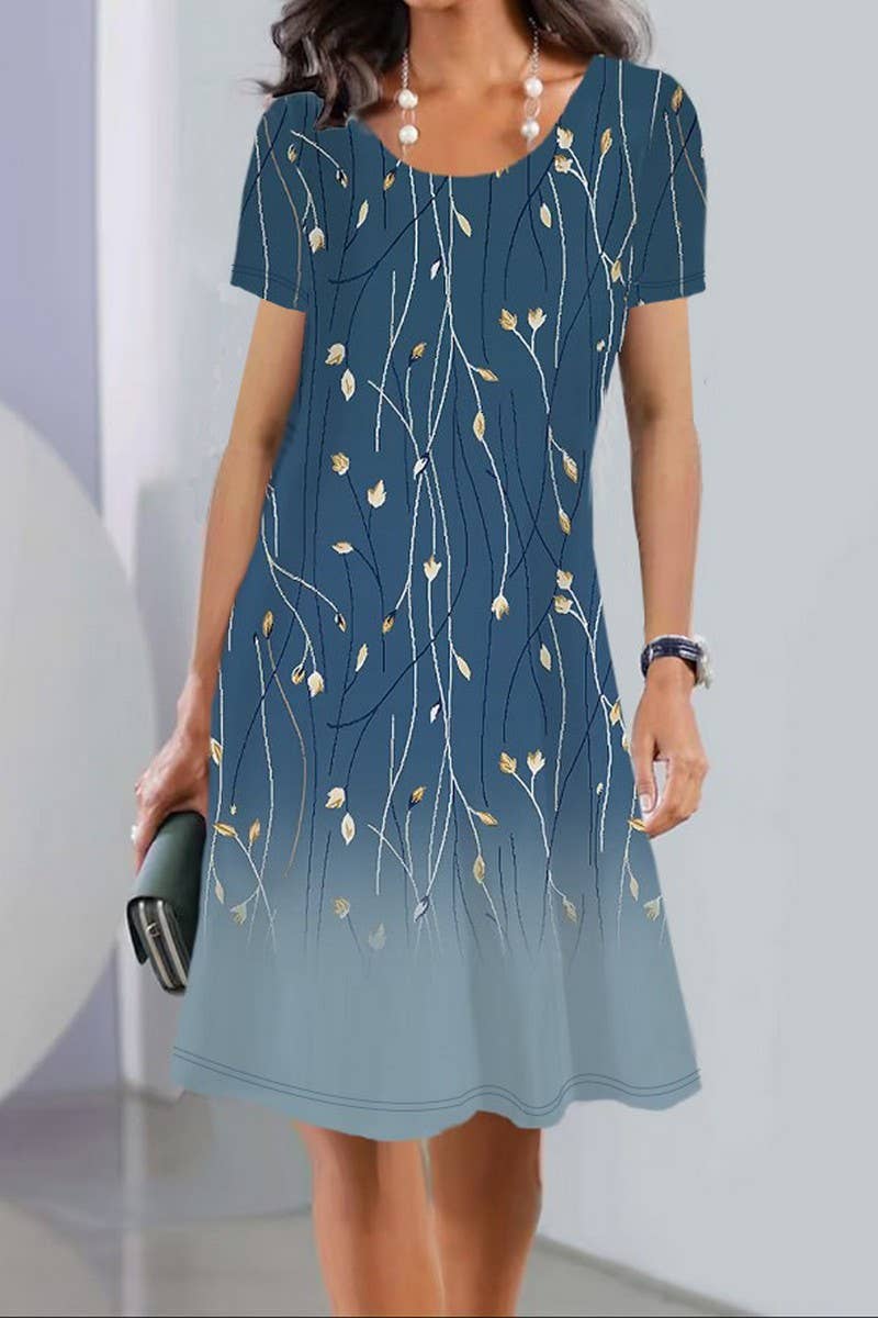 CWDSD7394_PRINTED CREW NECK SHORT SLEEVE MIDI DRESS