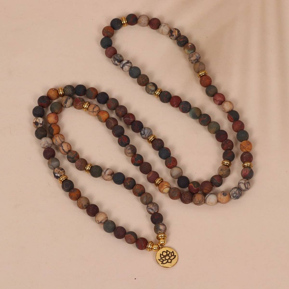 108 LOTUS PENDANT PICASSO STONE BEADED BRACELET_CWAJE3949