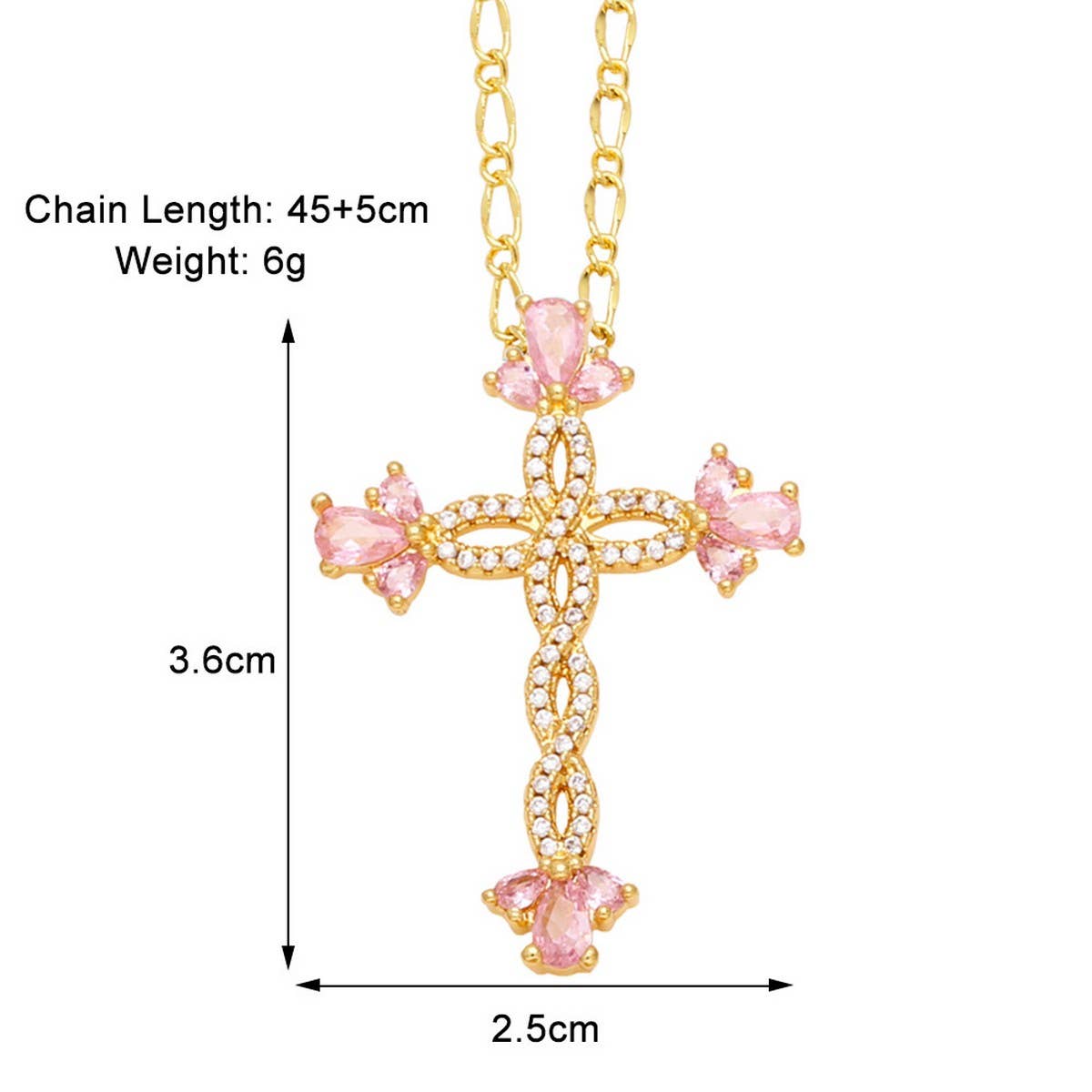 COLORED ZIRCON CROSS PENDANT NECKLACE
