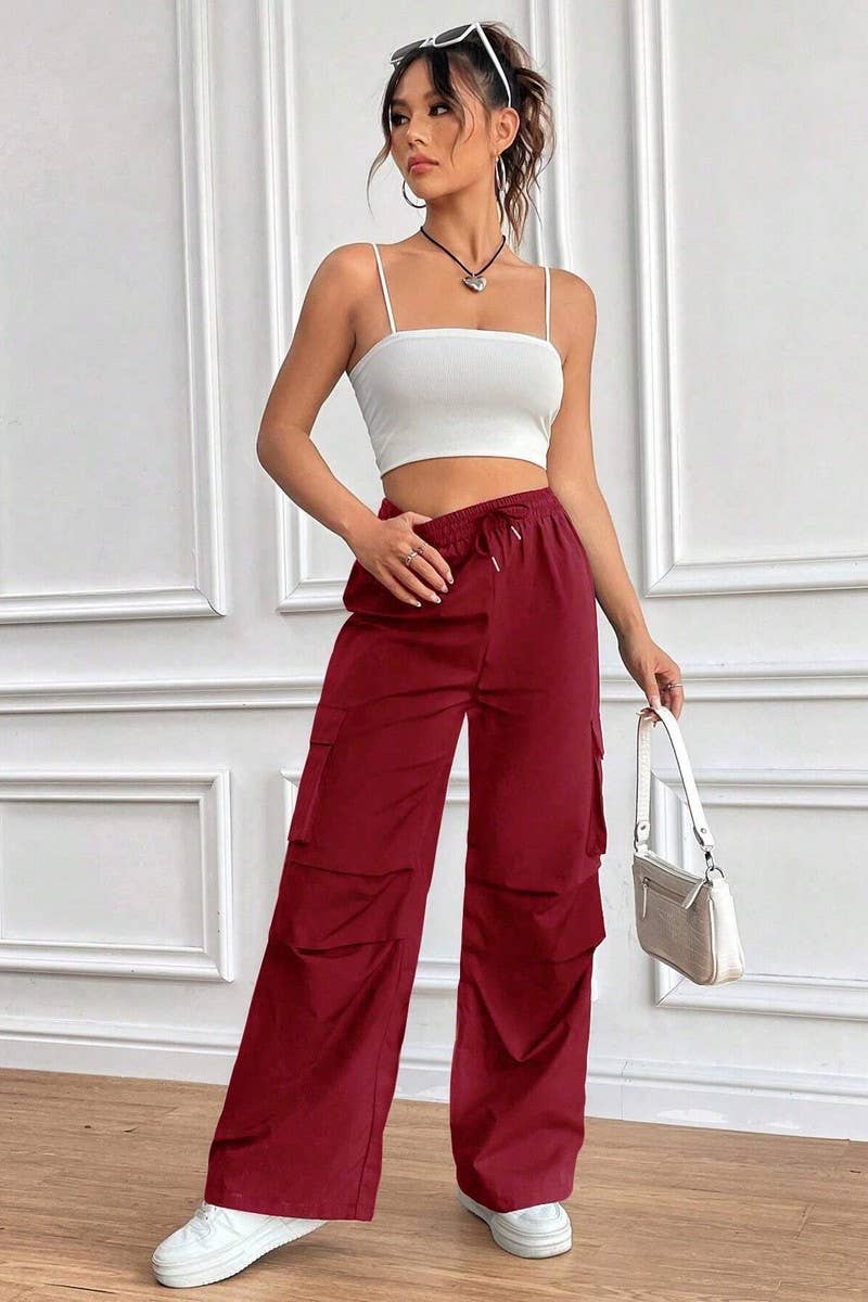 CWBLP1886_DRAWSTRING HIGH WAIST LOOSE COMMUTER OVERALLS