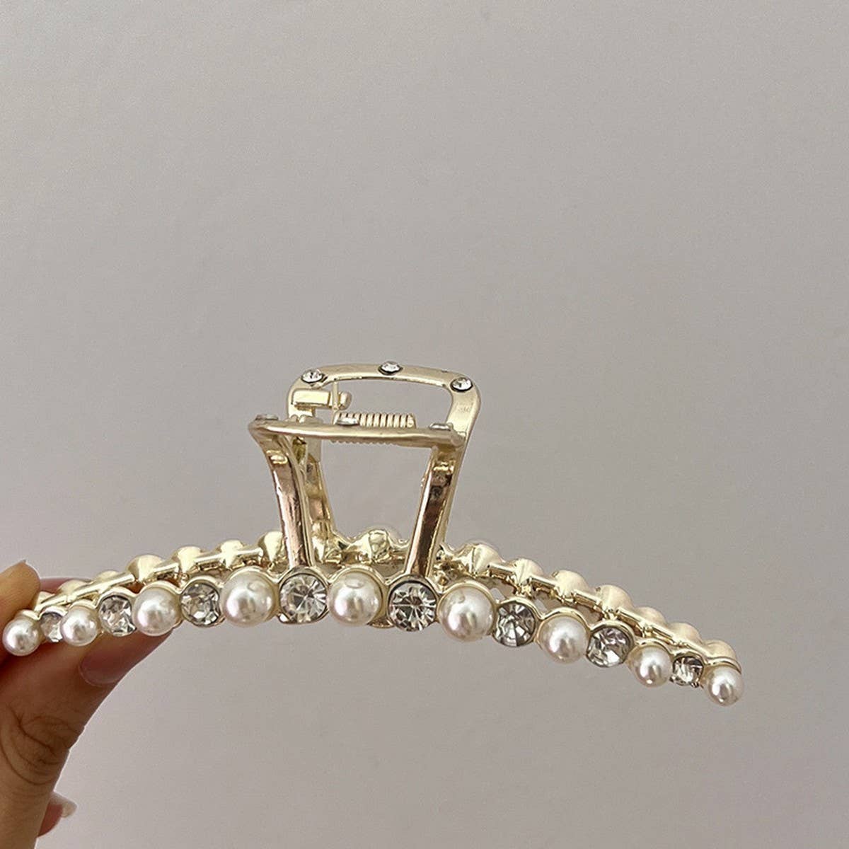 French Alloy Hair Claw, Pearl Rhinestone Decor_CWAHA0619