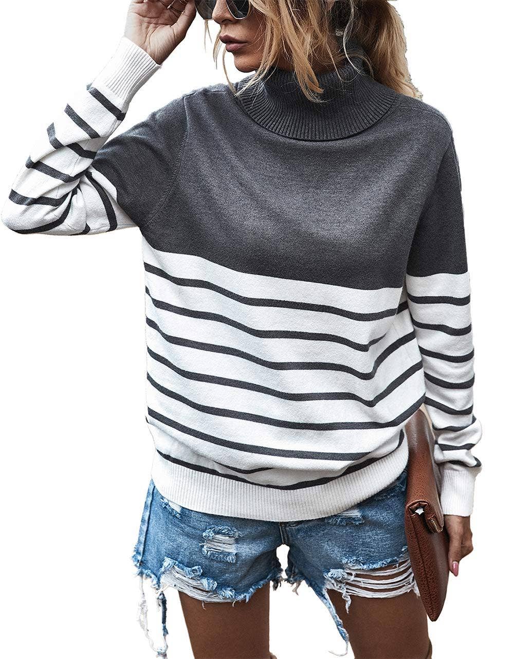 STRIPED COLOR MATCHING LONG-SLEEVED SWEATER