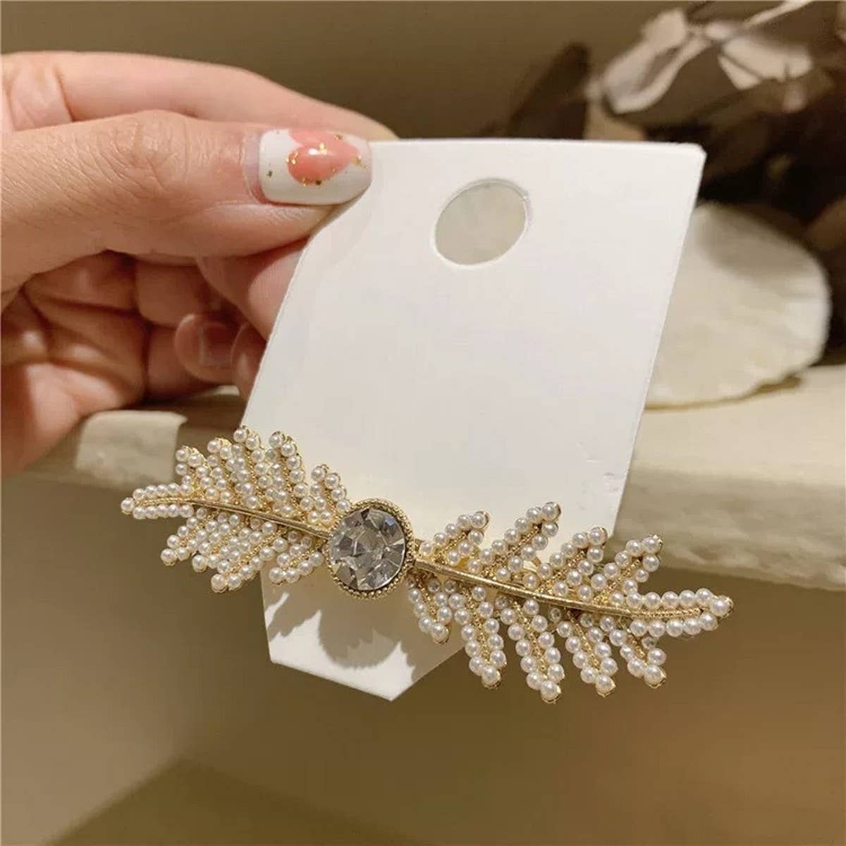 Leaf Pearl Hair Clip, Spring Fairy Side Pin