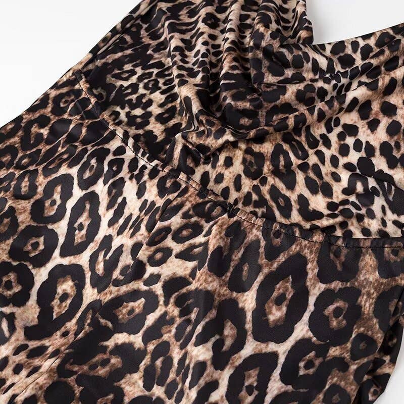 Sexy leopard print pleated halter dress