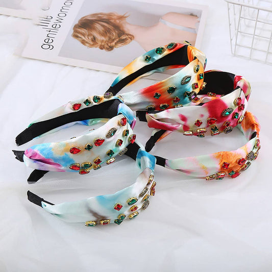 FASHION KNOTTED HEADBAND WITH COLORED DIAMONDS_CWAHA2133