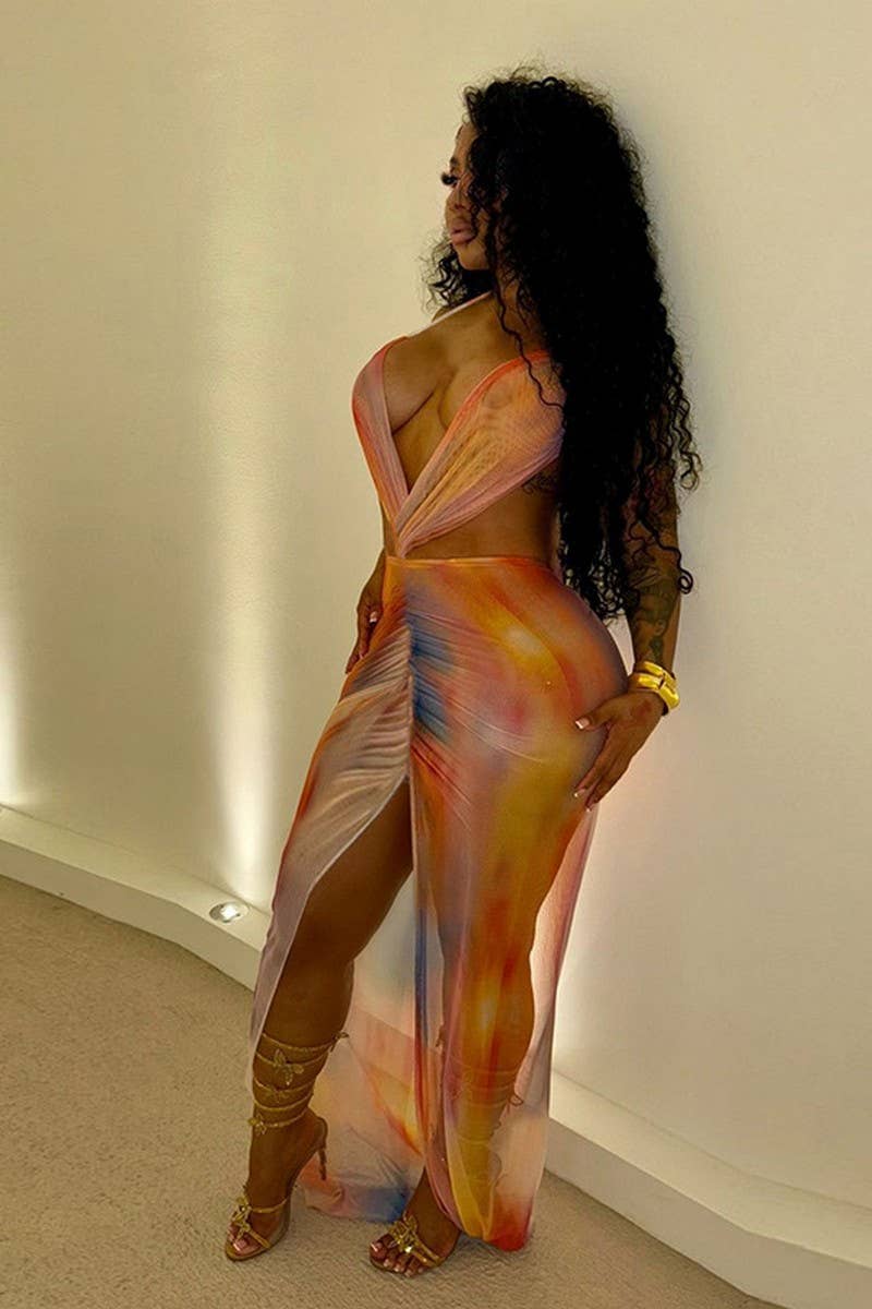 CWDMD6431_SEXY HOT GIRL HALTER NECK BACKLESS LACE-UP DRESS