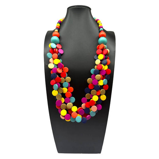 COLORFUL WOODEN BEADS MULTI-LAYERED BEADED NECKLACE