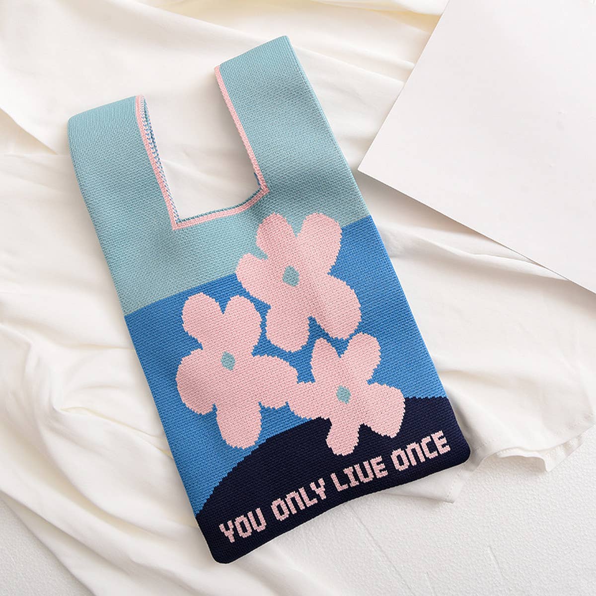 FLORAL PRINT CROCHET HANDBAG SMALL TOTE BAG_CWAB0882