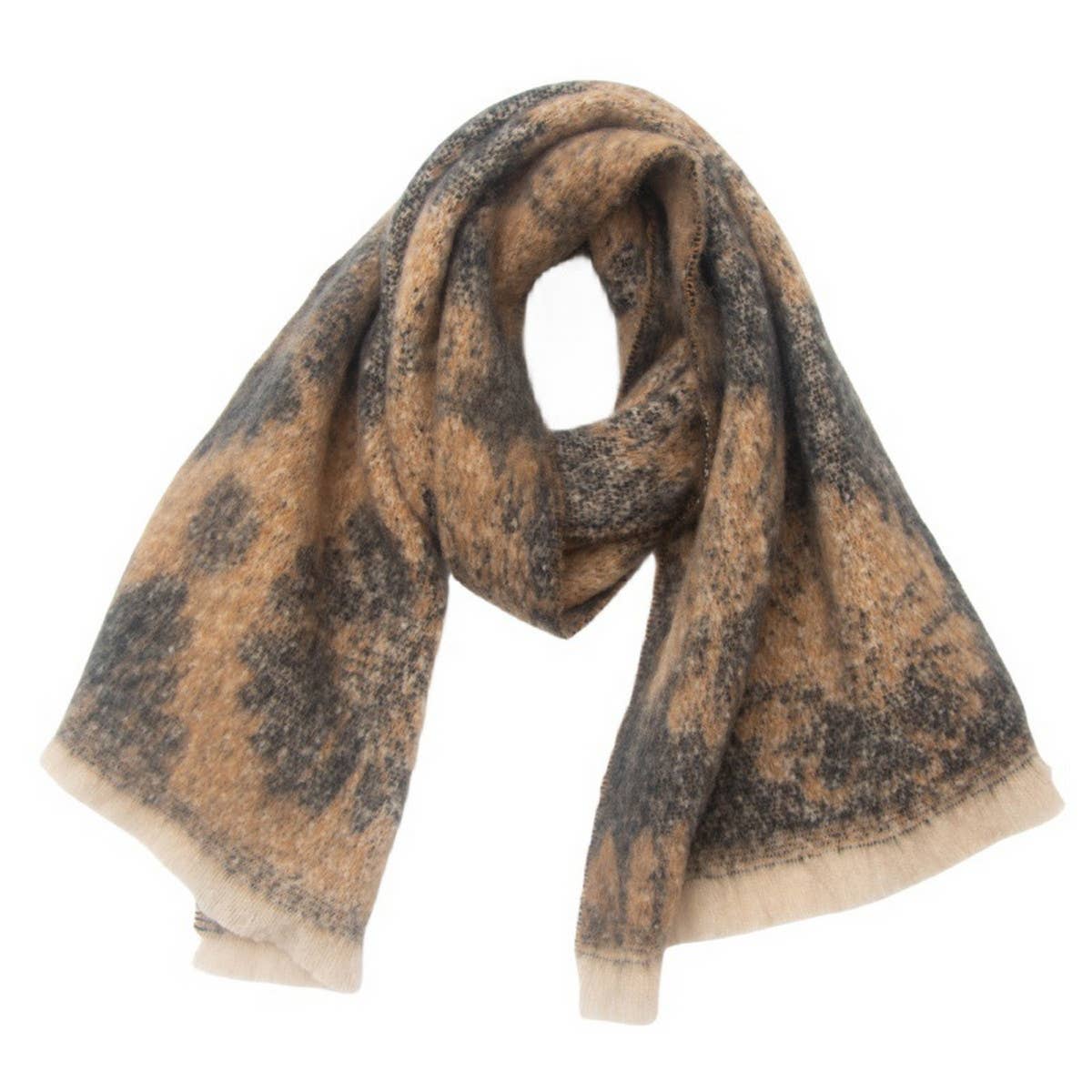 Floral Jacquard Scarf ? Winter Short Fringe Wrap