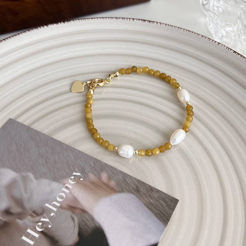Personalized stone freshwater pearl bracelet