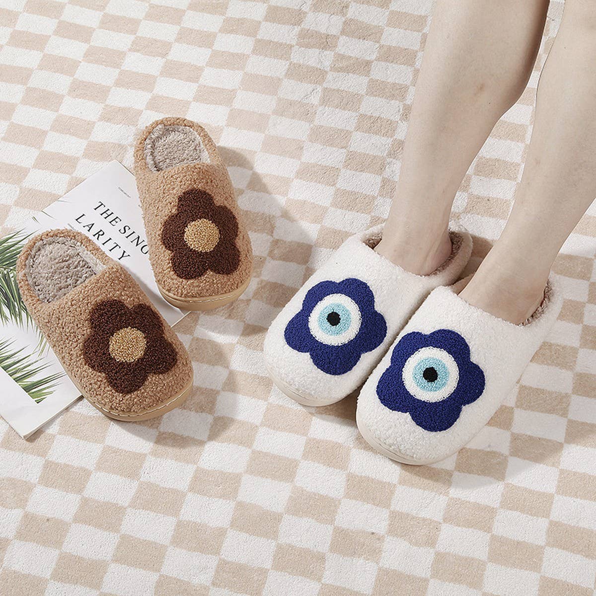 FLOWER PATTERN WINTER INSULATION COTTON SLIPPERS