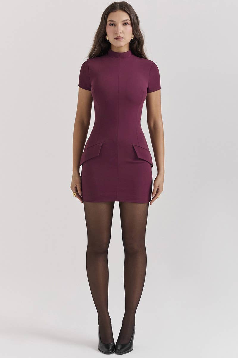 CWDSD8083_SEXY SLIM FIT BODYCON SHORT SLEEVE MINI DRESS