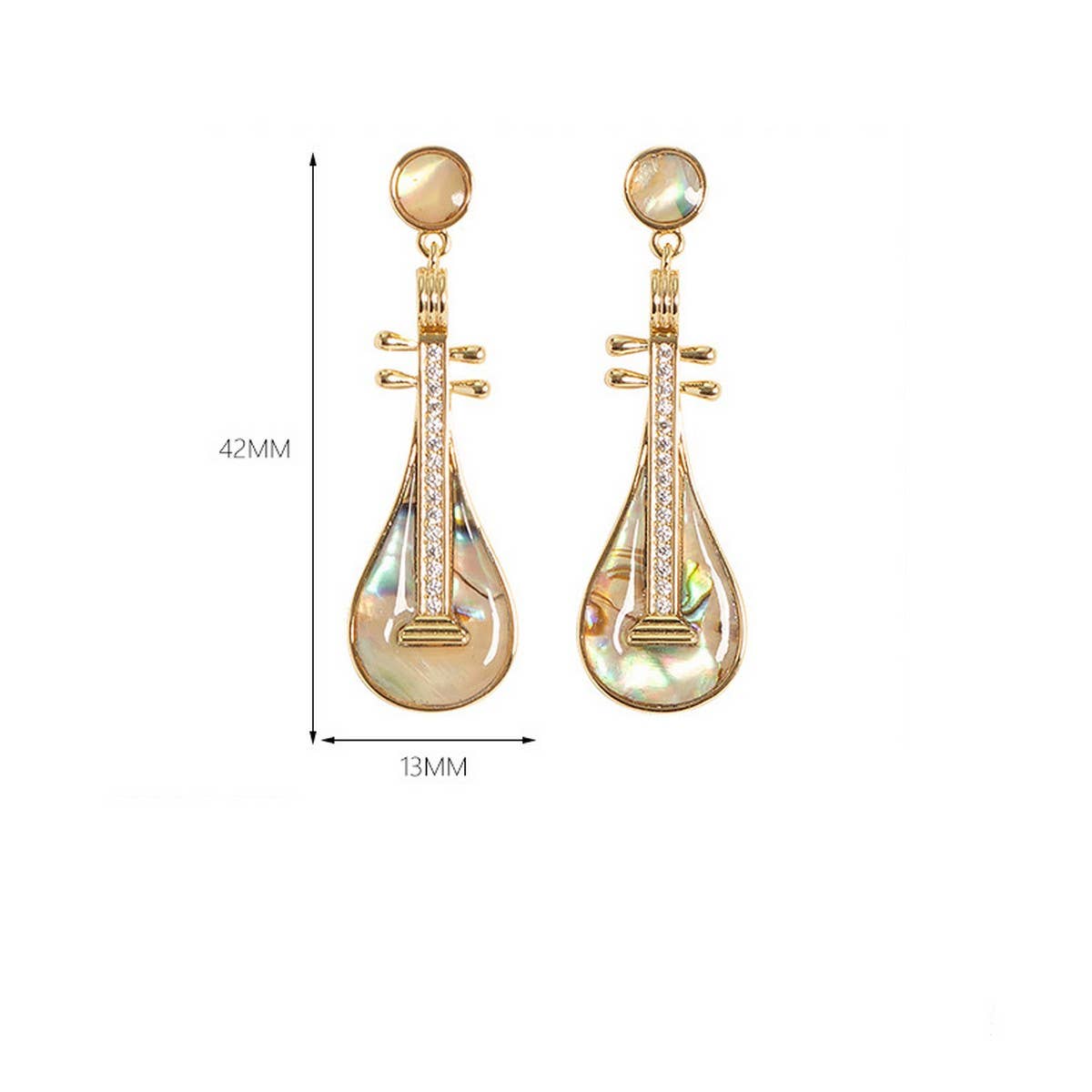 DIAMOND-ENCRUSTED ABALONE PIPA PENDANT EARRINGS