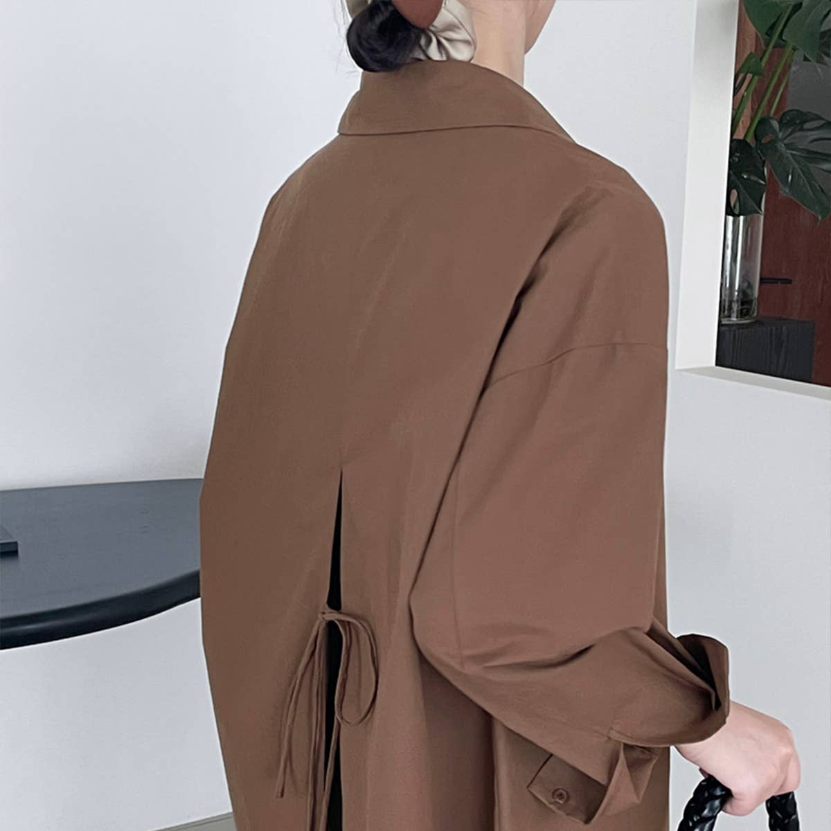 Slouchy long-sleeved shirt with split streamers