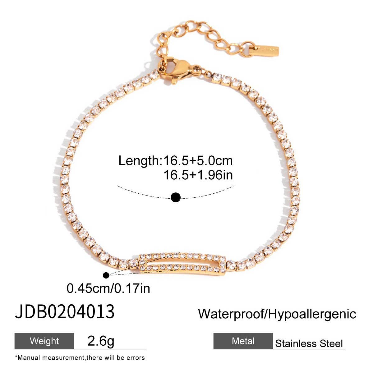 18K Gold Pink Zircon Round Chain Bracelet, Steel_CWAJE4678