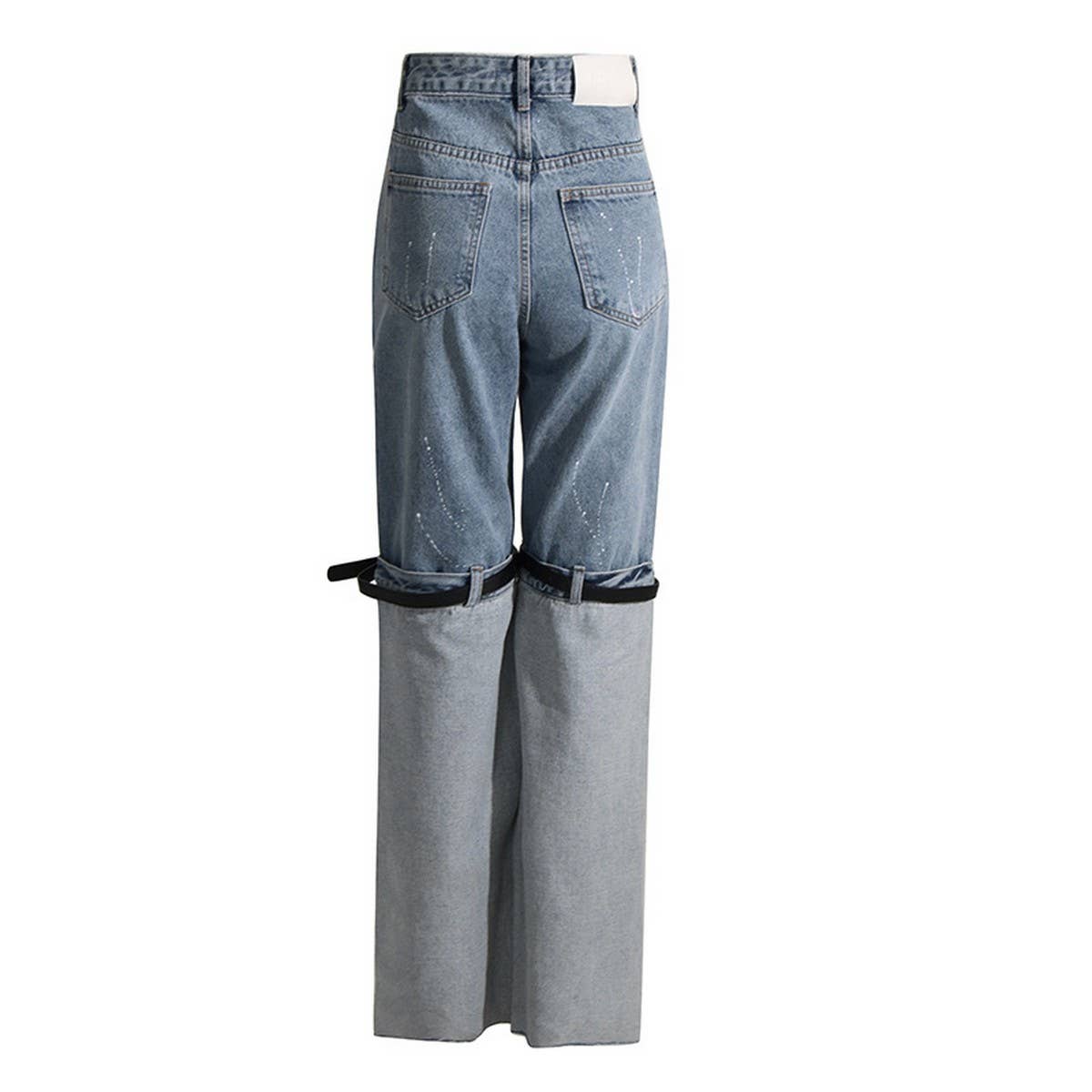 WOMENS HIGH WAISTED STRAIGHT LEG PATCHWORK JEANS