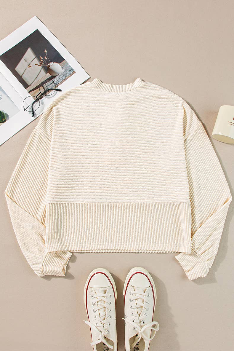 SOLID COLOR TEXTURE PULLOVER CASUAL LOOSE SWEATER