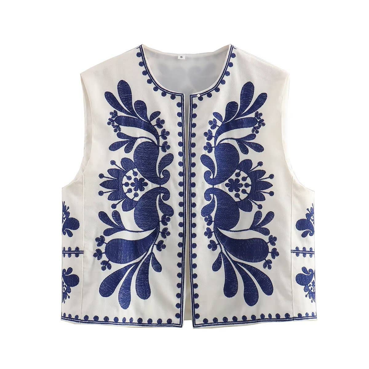 Sleeveless ethnic-style embroidered vest
