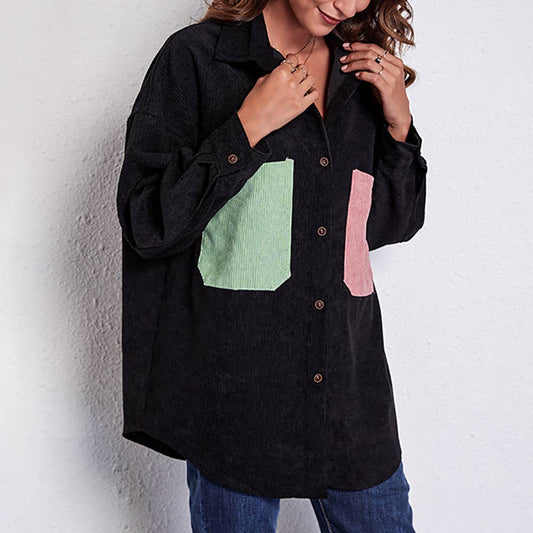 Lapel long sleeve color pocket trench coat
