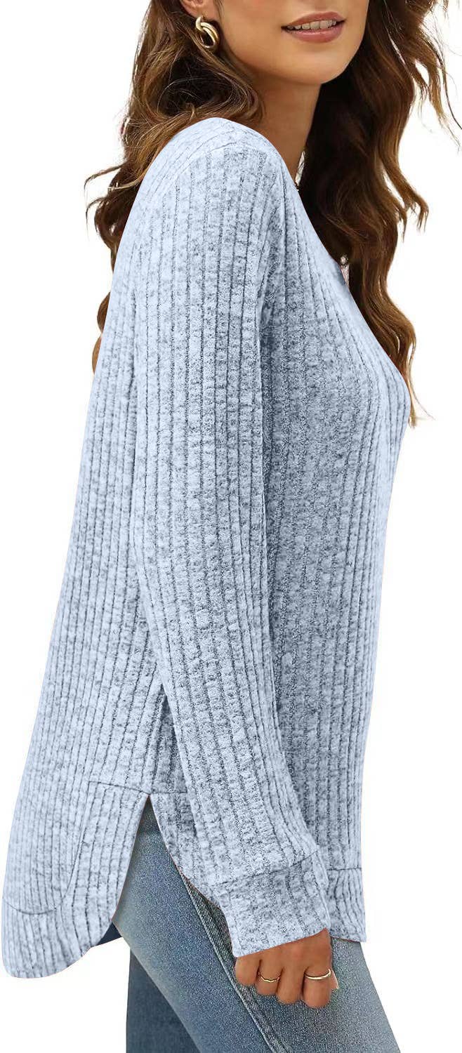 SOLID COLOR ROUND NECK LONG SLEEVE BRUSHED SHIRT