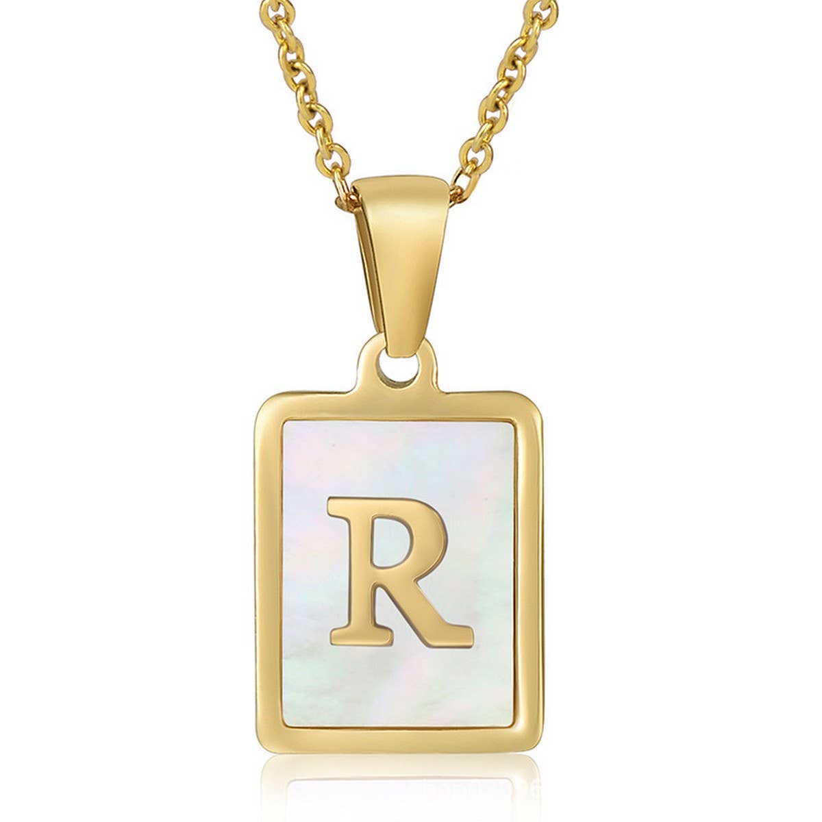 SQUARE SHELL 26 LETTER PENDANT NECKLACE_CWAJE0674