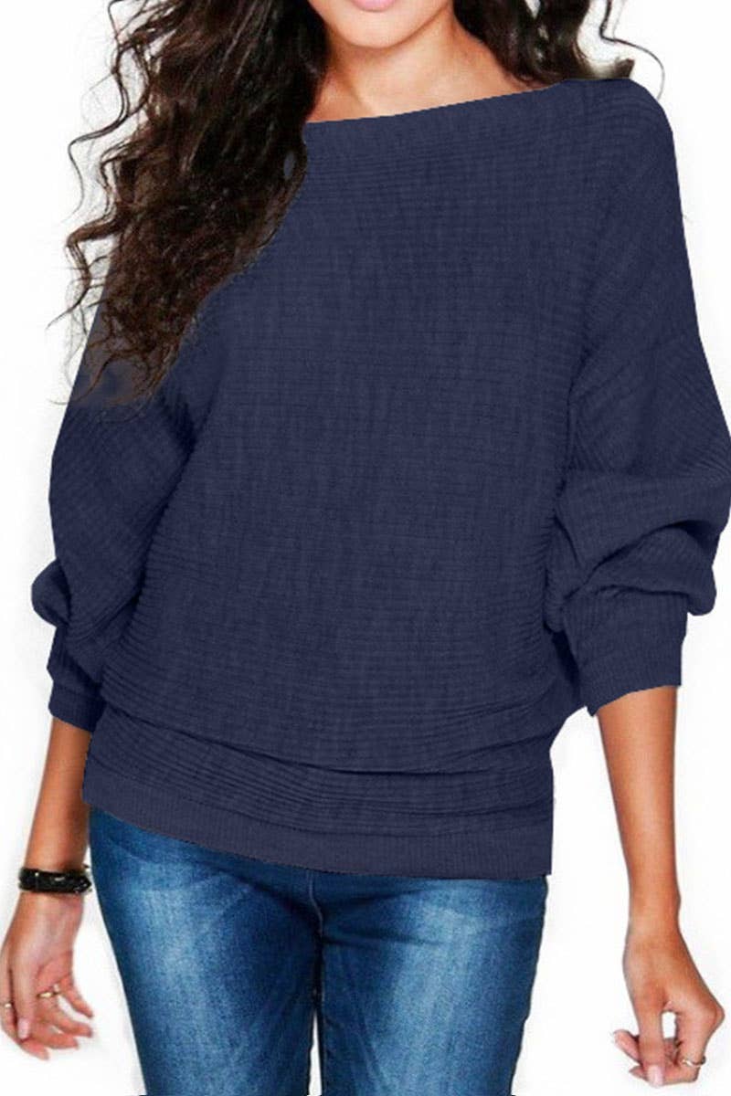 Stylish baggy bat-sleeve knit sweater