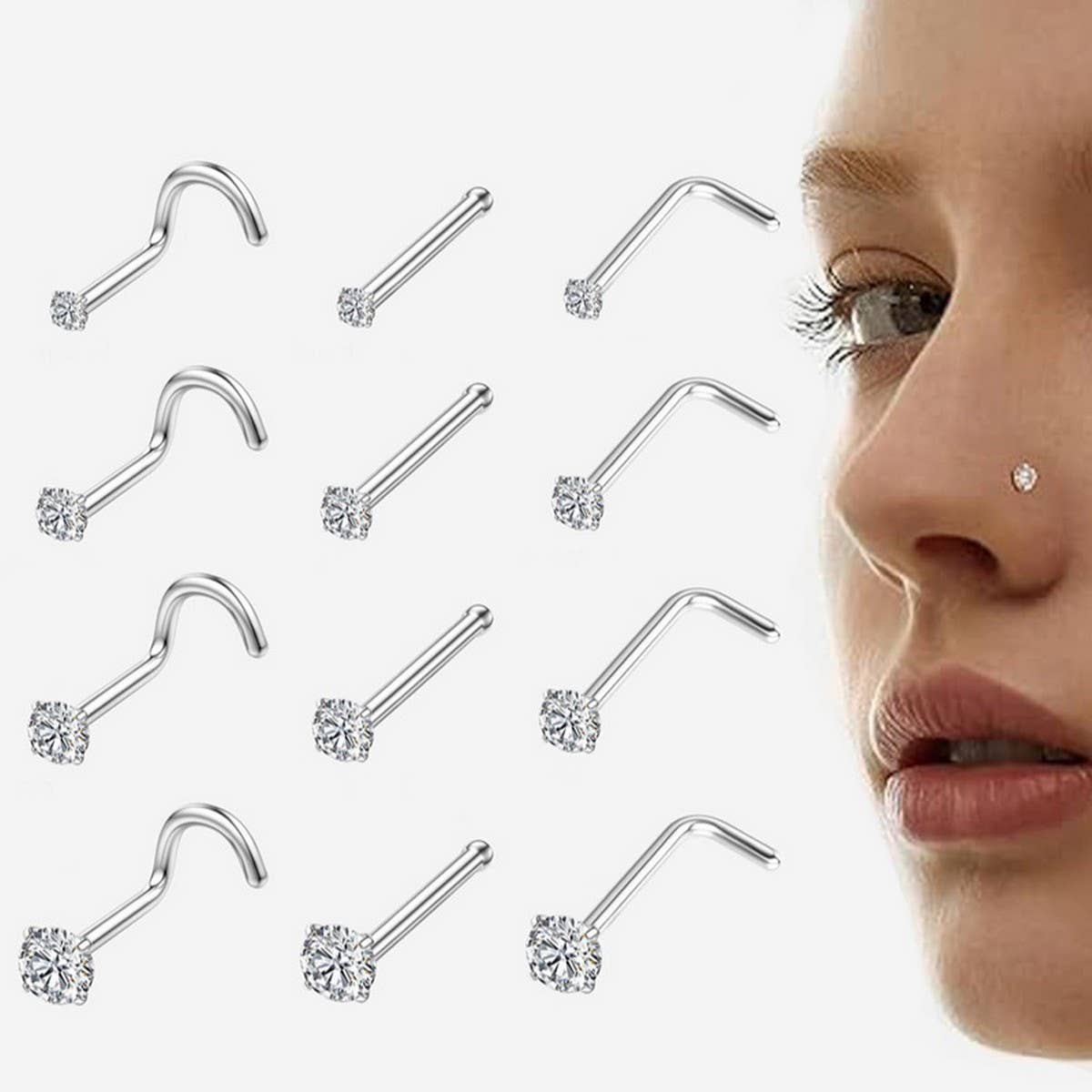 Steel Nose Stud with 5A Zircon on  Straight Bar_CWMM9600