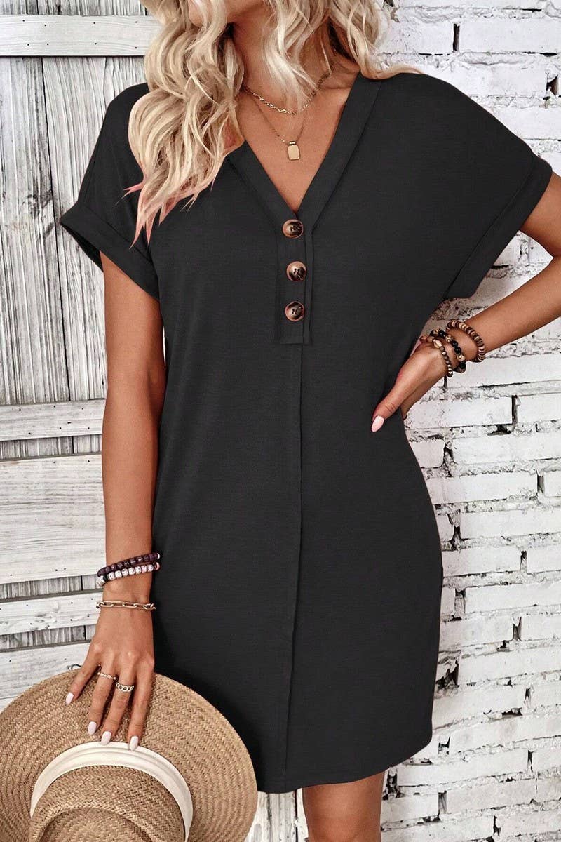 CWDTD0425_SUMMER V-NECK FASHIONABLE RAGLAN SLEEVE DRESS
