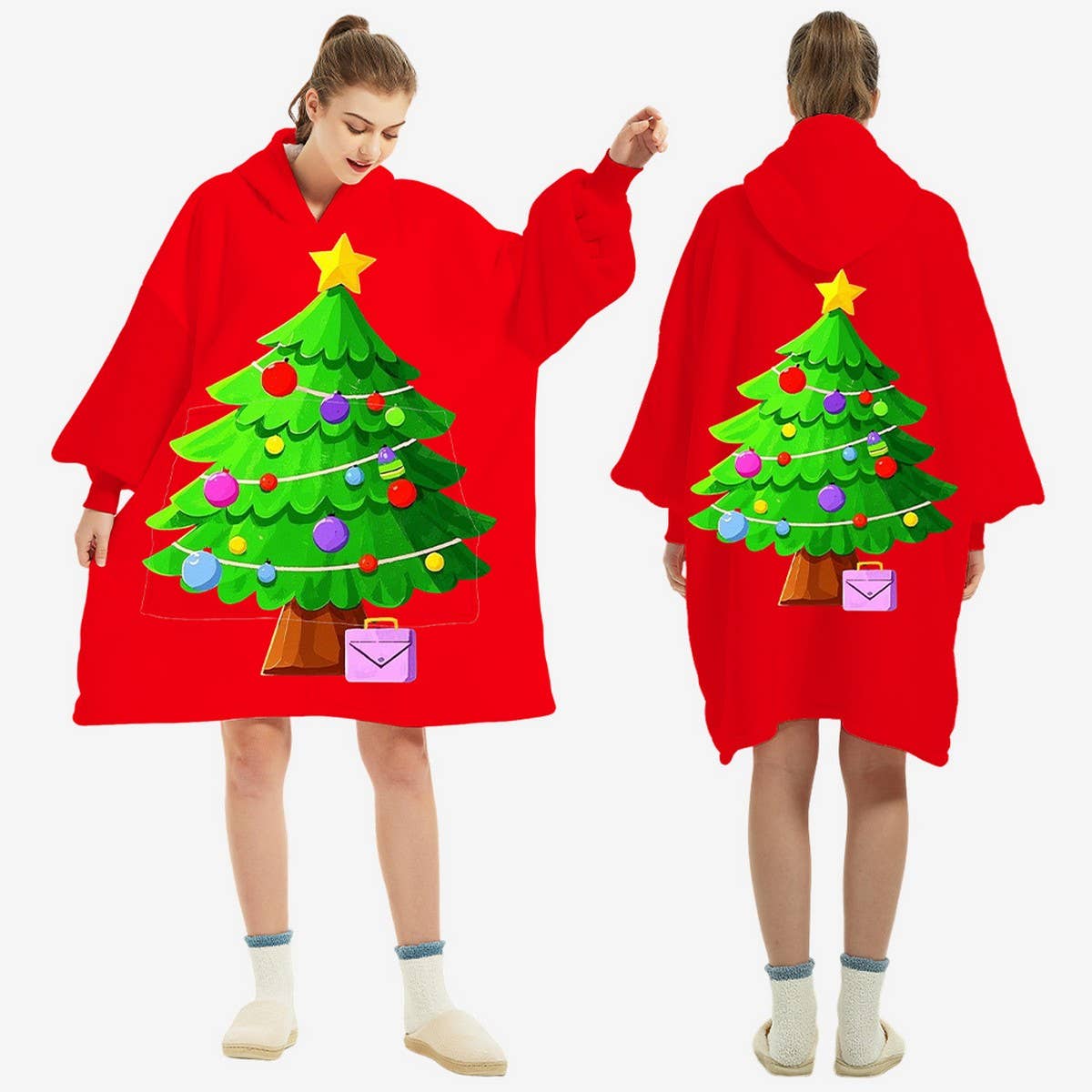 Double-Layer Sherpa Hoodie Blanket Lazy Wear