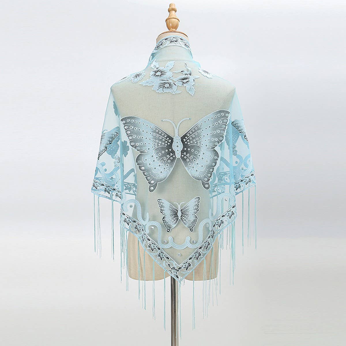 LACE BUTTERFLY EMBROIDERED TRIANGLE SHAWL