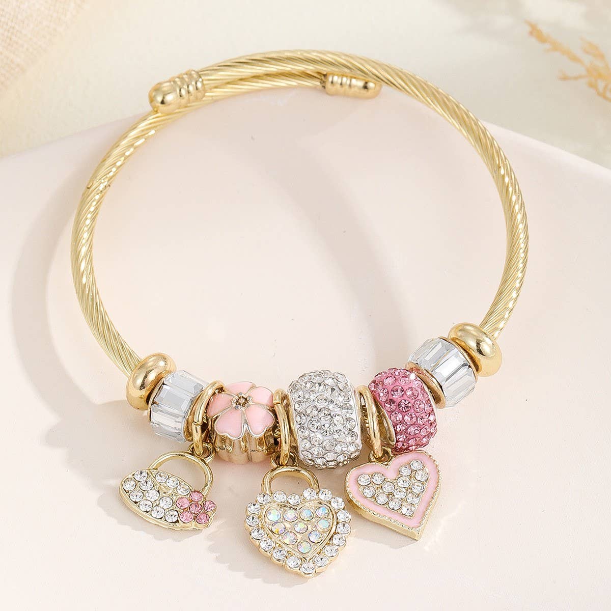 Gold Stainless Steel DIY Heart Charm Bracelet