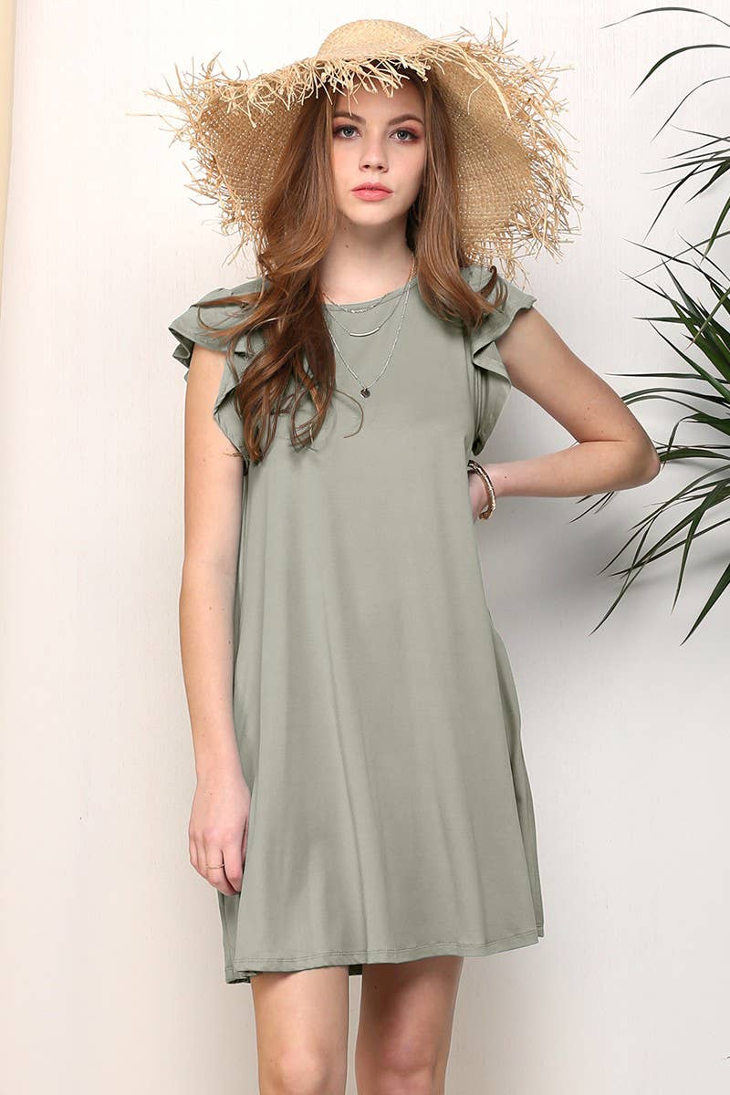 CWDSD10369_RUFFLE DETAILED PRINCESS SEAM DRESS