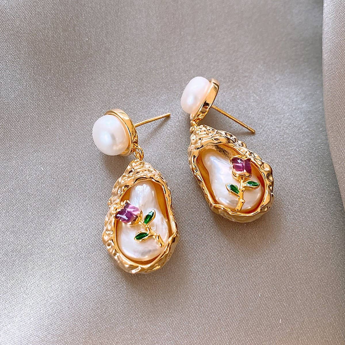 VINTAGE BOUQUET PEARL PERSONALIZED EARRINGS