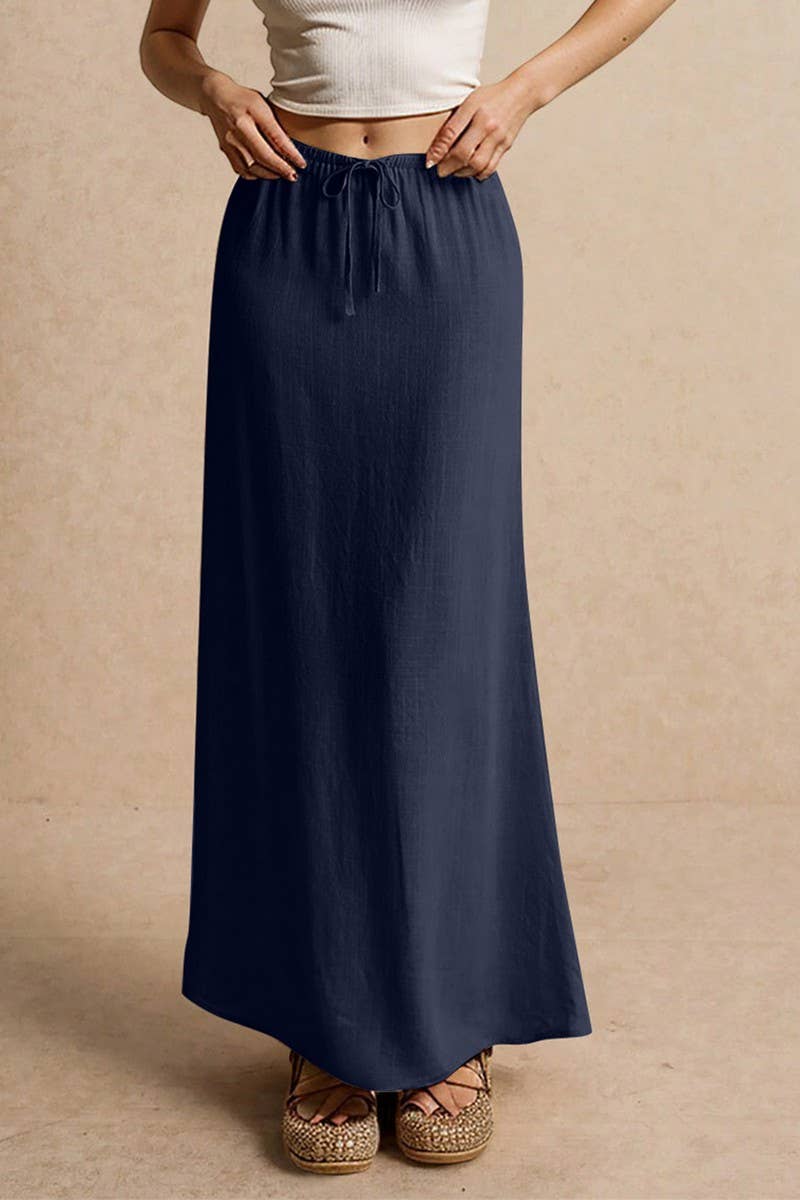 CWBLS0556_SOLID COLOR DRAWSTRING ELASTIC WAIST SKIRT