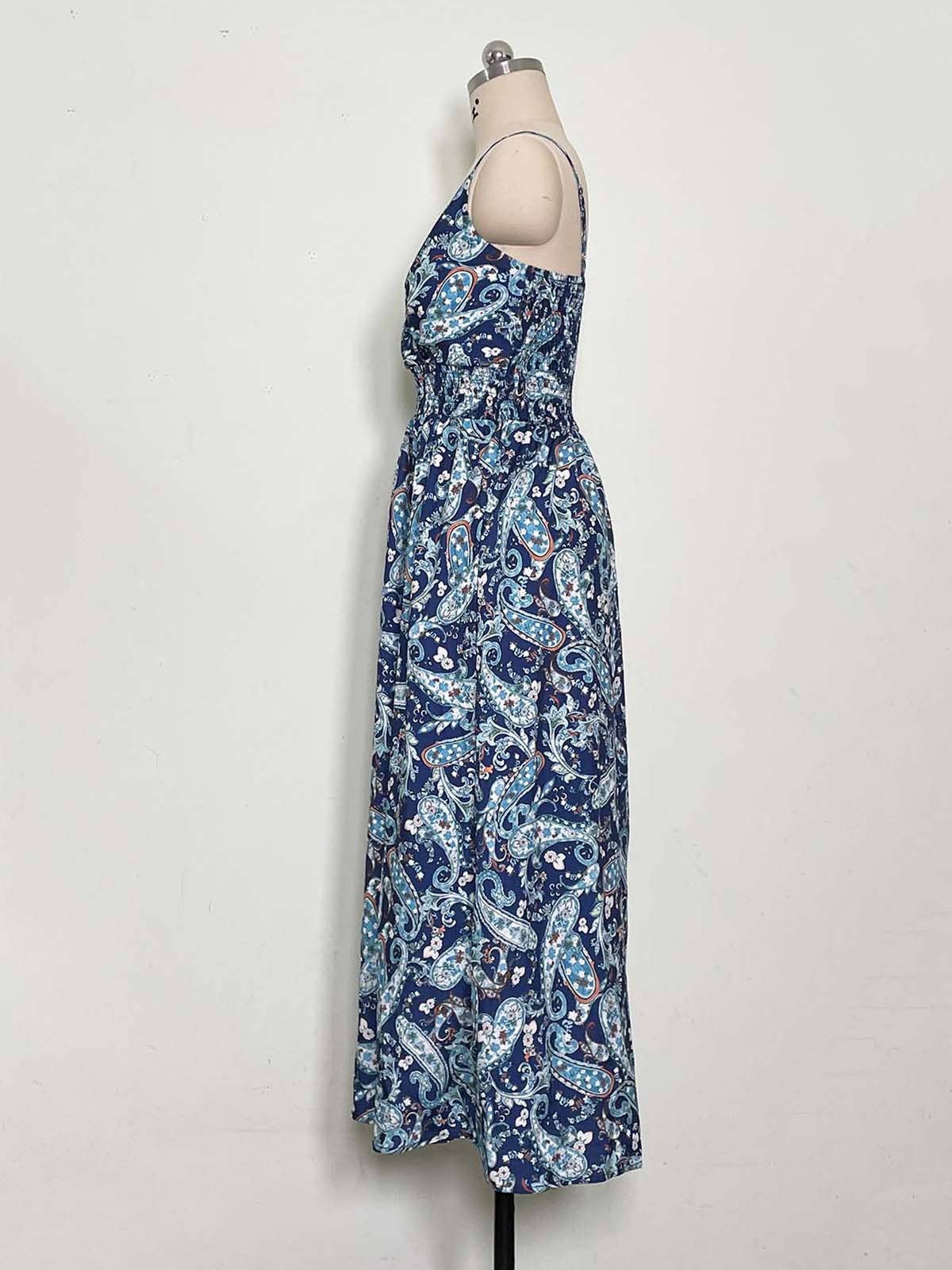 PRINTED HALTER V-NECK WAIST DRESS