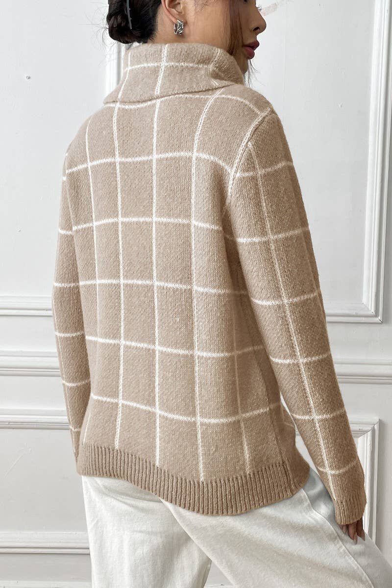 WOMEN PLAID PATTERN HIGH TURTLE NECK FW SWEATER_CWOSWL1439