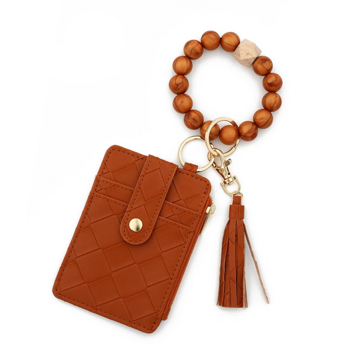 Plaid PU Card Wallet with Silicone Bead Keychain_CWAB4970