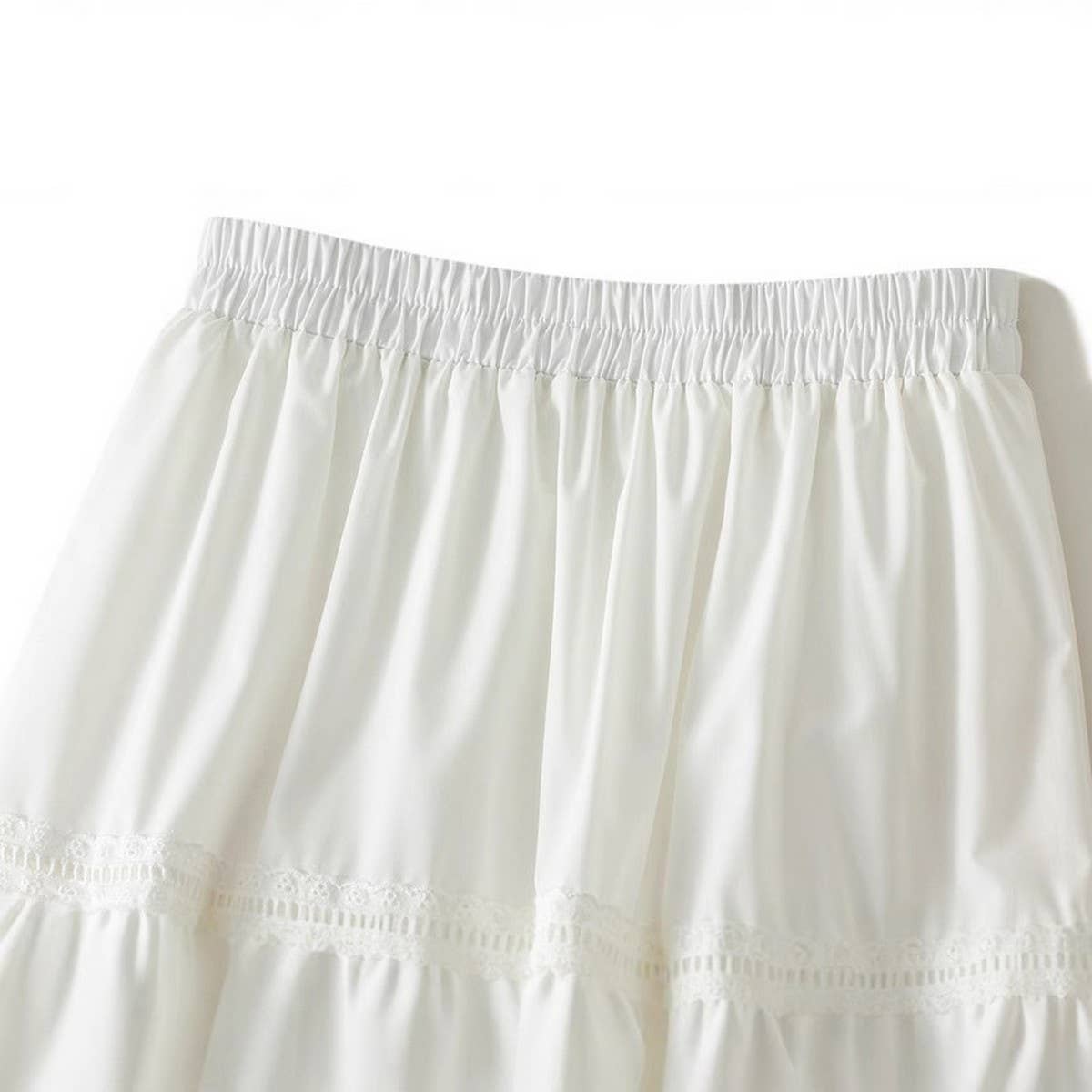 Lace Trim High-Waist Midi Cake Skirt