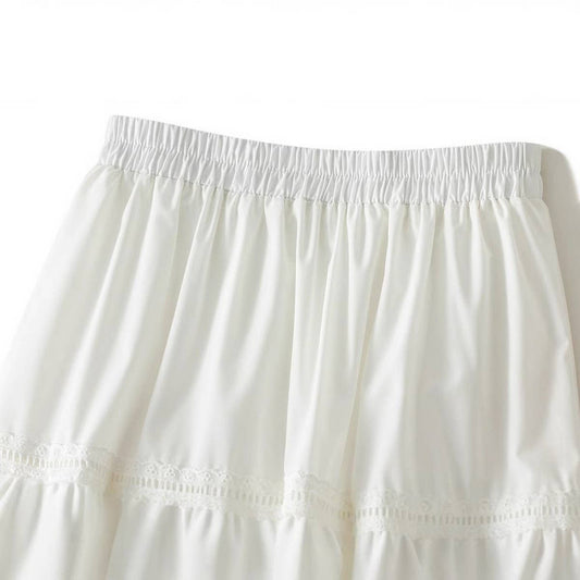 Lace Trim High-Waist Midi Cake Skirt