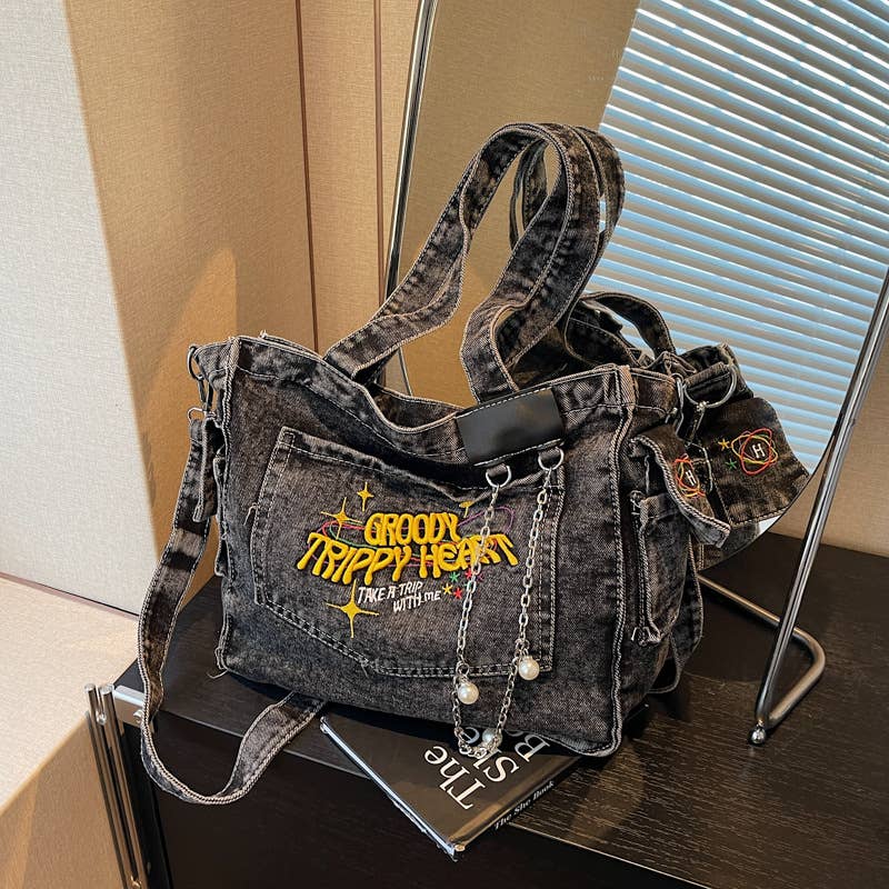 Fashionable casual versatile denim crossbody bag
