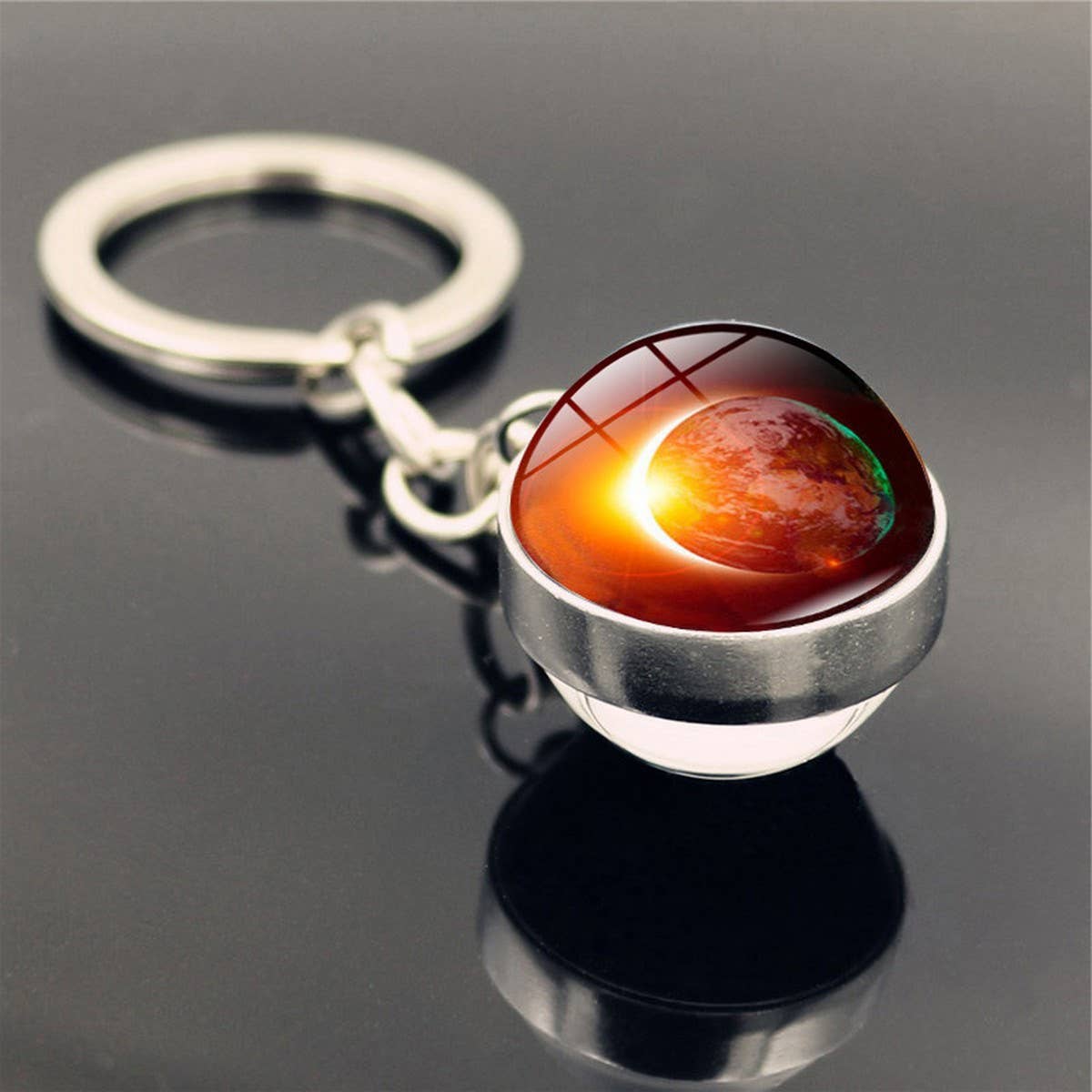 DOUBLE SIDED GLASS BALL KEYCHAIN PENDANT JEWELRY