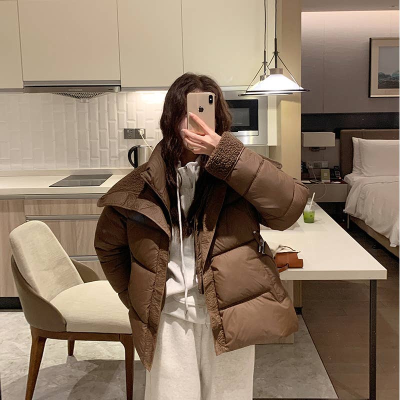 Thickened fleece patchwork cotton-padded jacket