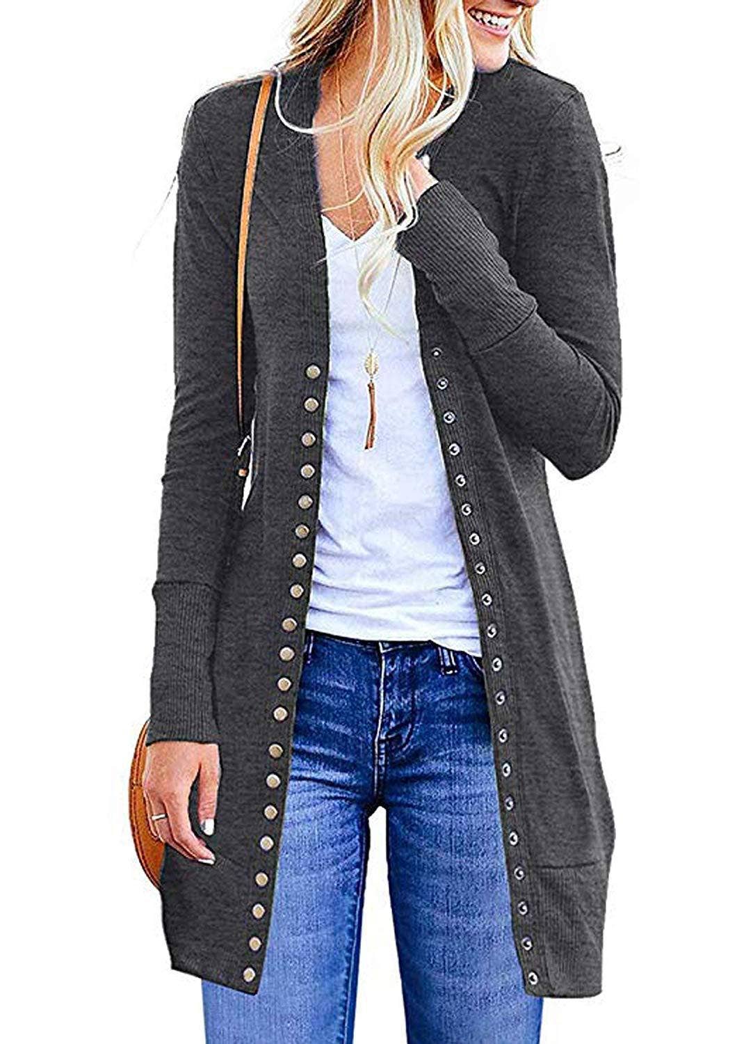 V-NECK LONG SLEEVE LONG SINGLE-BREASTED CARDIGAN