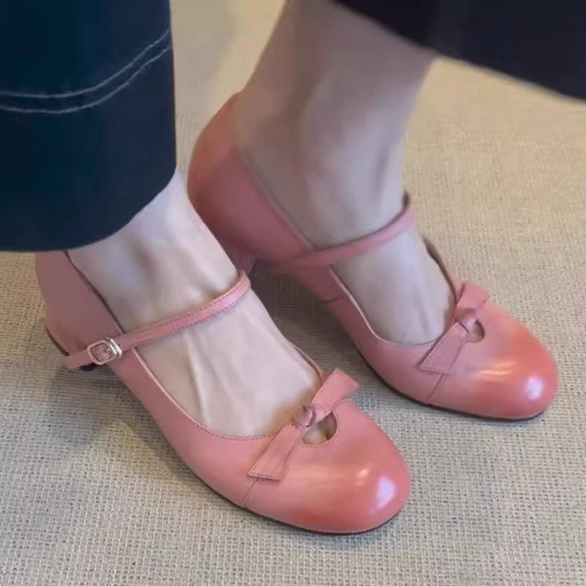 Vintage Leather Mary Janes with Bow Strap