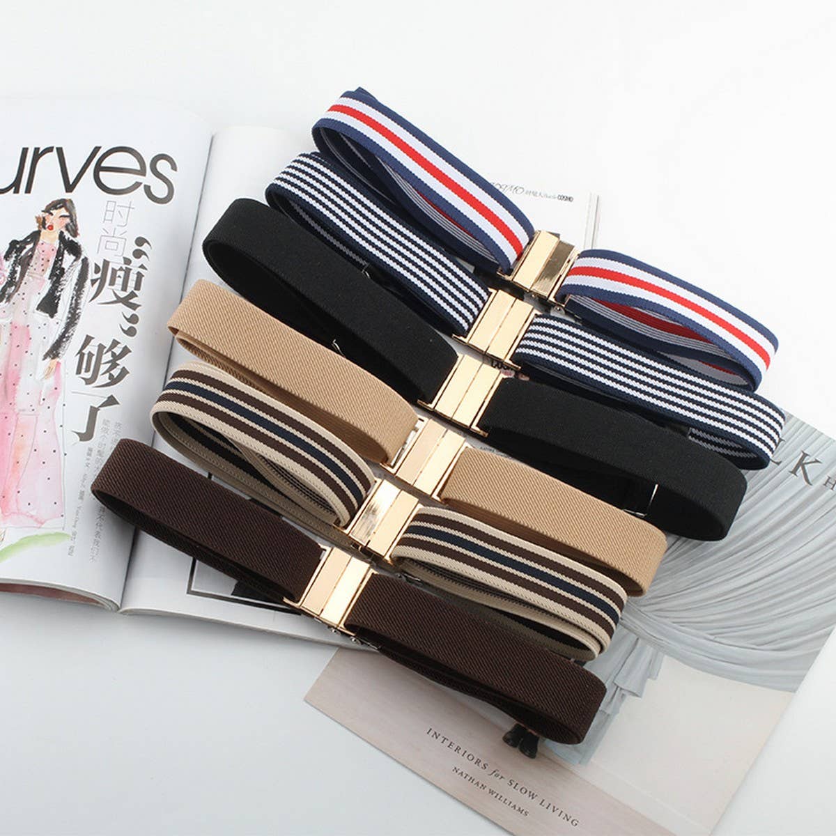 CWABE0550_PERFORATION FREE METAL SQUARE BUCKLE ELASTIC BELT