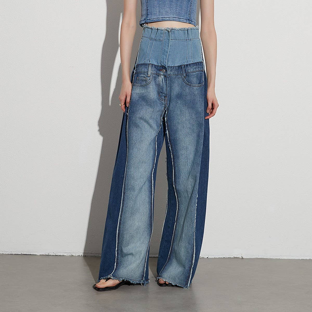 WOMENS HIGH WAISTED WIDE LEG LOOSE FITTING JEANS