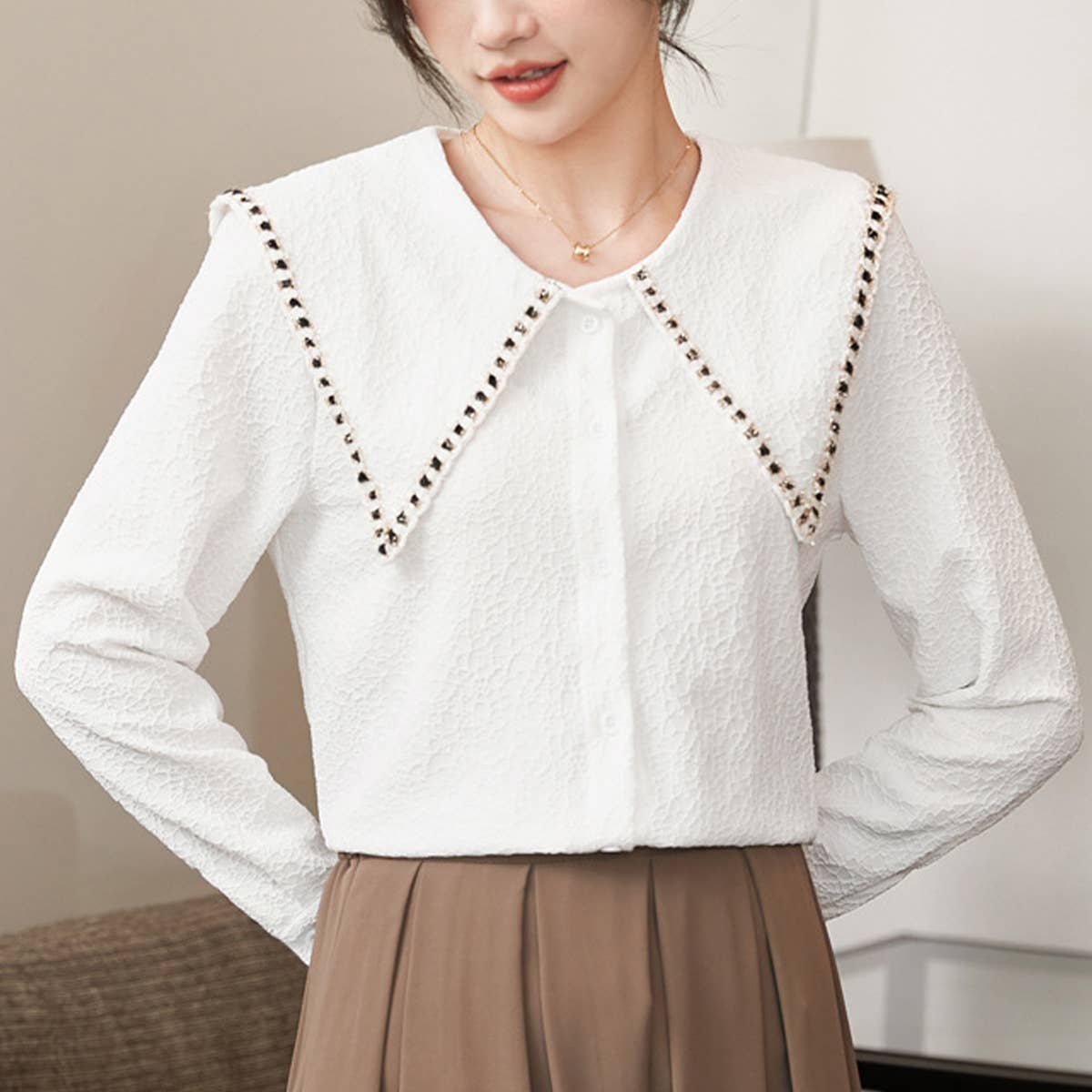 JACQUARD CHIFFON BLOUSE FOR WOMEN