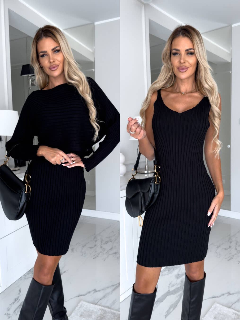 PIT STRIP LONG SLEEVE TOP SLIP SKIRT TWO-PIECE SET