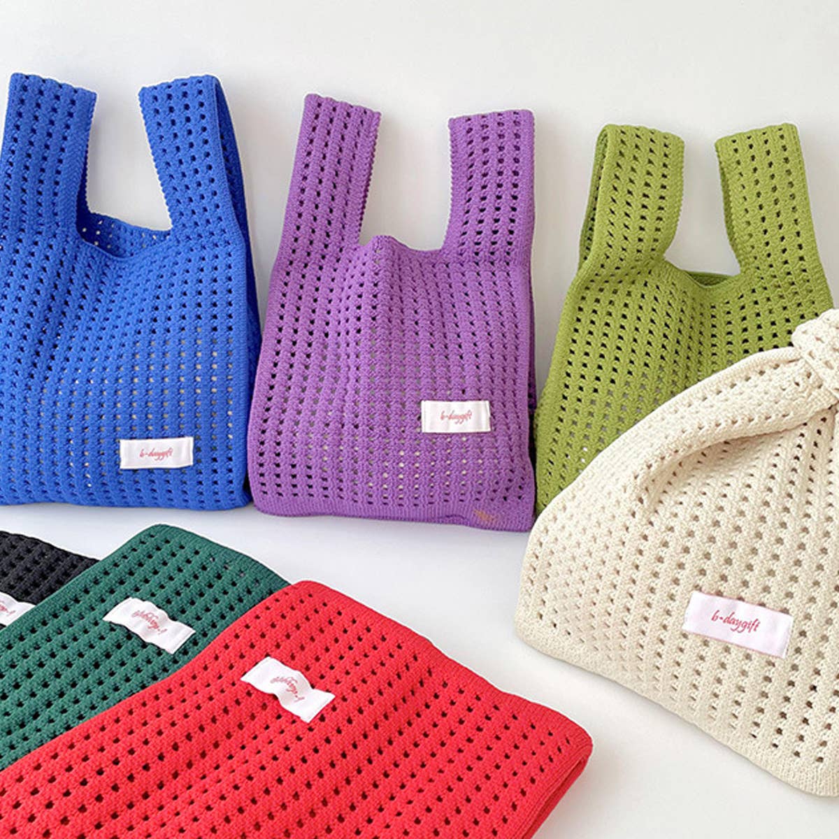 SOLID COLOR KNITTED HOLLOW SHOULDER BAG HANDBAG_CWAB1496